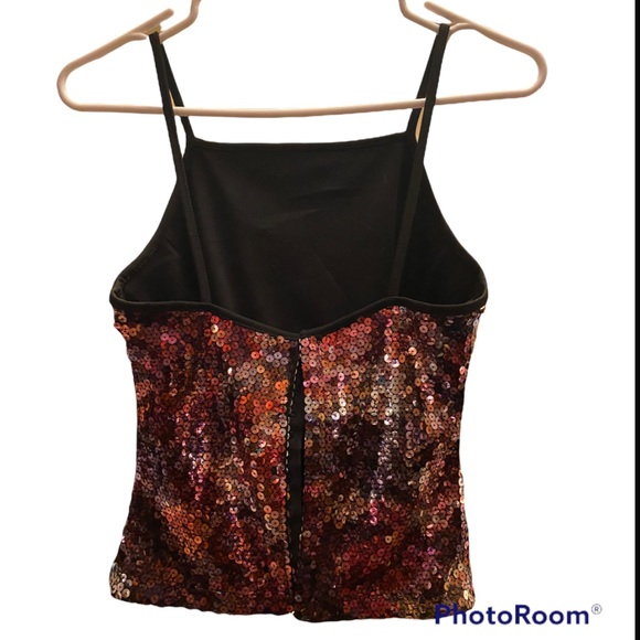 1990s BLACK MULTI COLOR SEQUINS PARTY HOLIDAY FORMAL CORSET CAMI - Picture 3 of 15